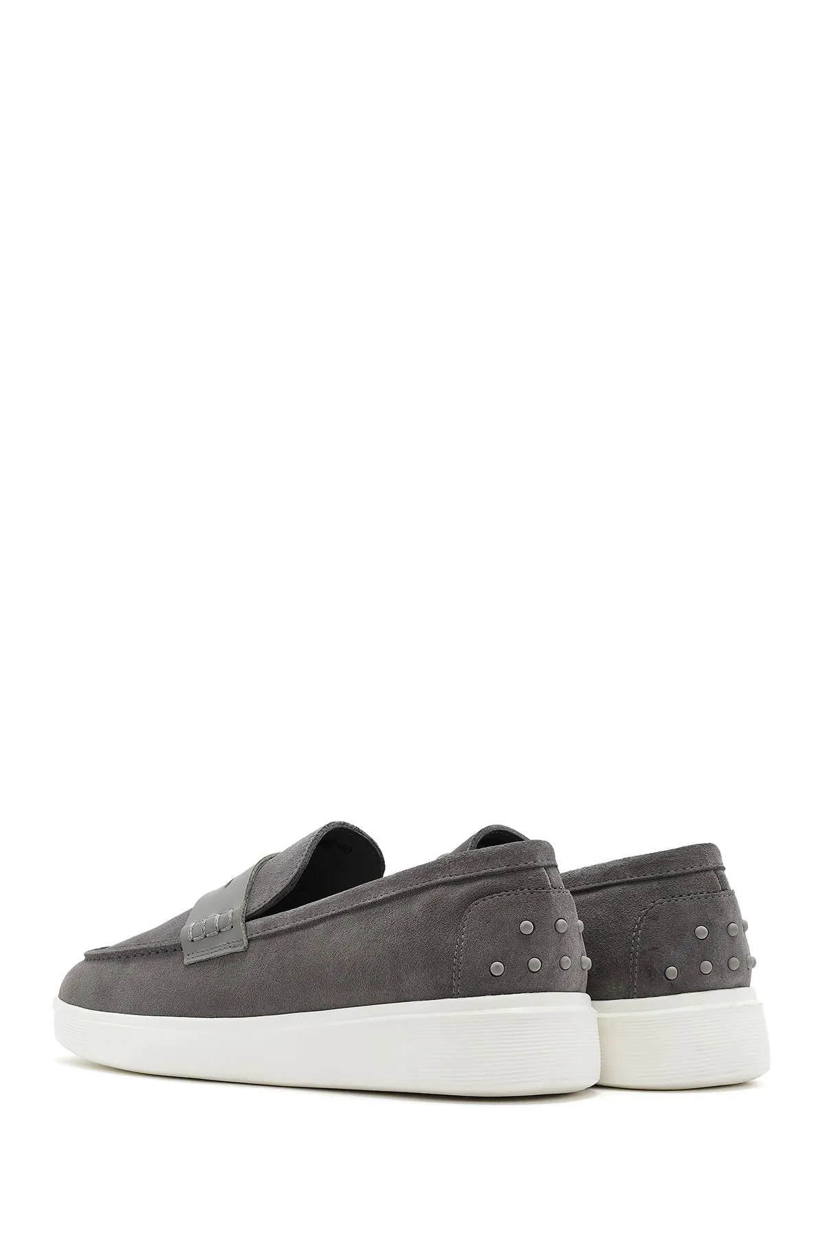 Erkek Gri Kalın Tabanlı Süet Deri Casual Loafer