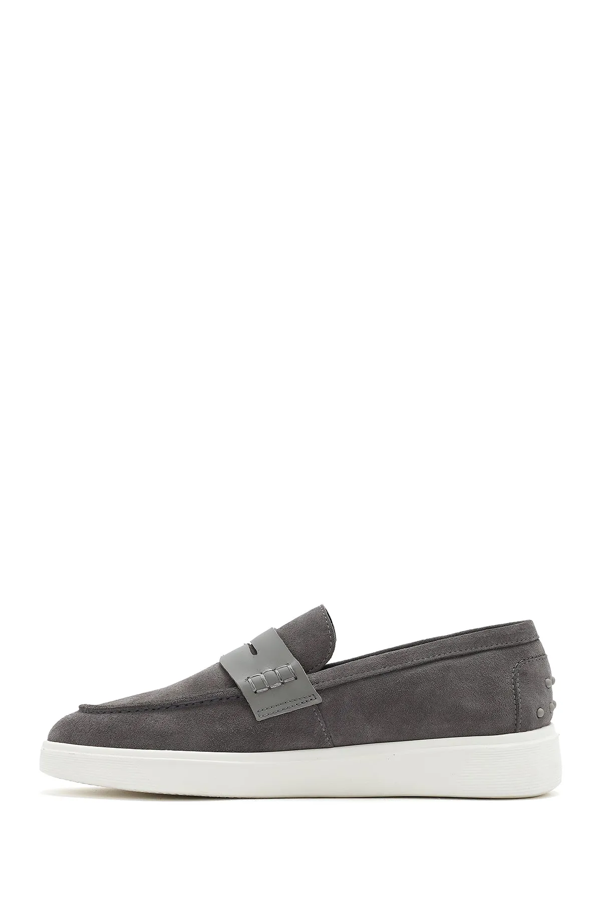 Erkek Gri Kalın Tabanlı Süet Deri Casual Loafer