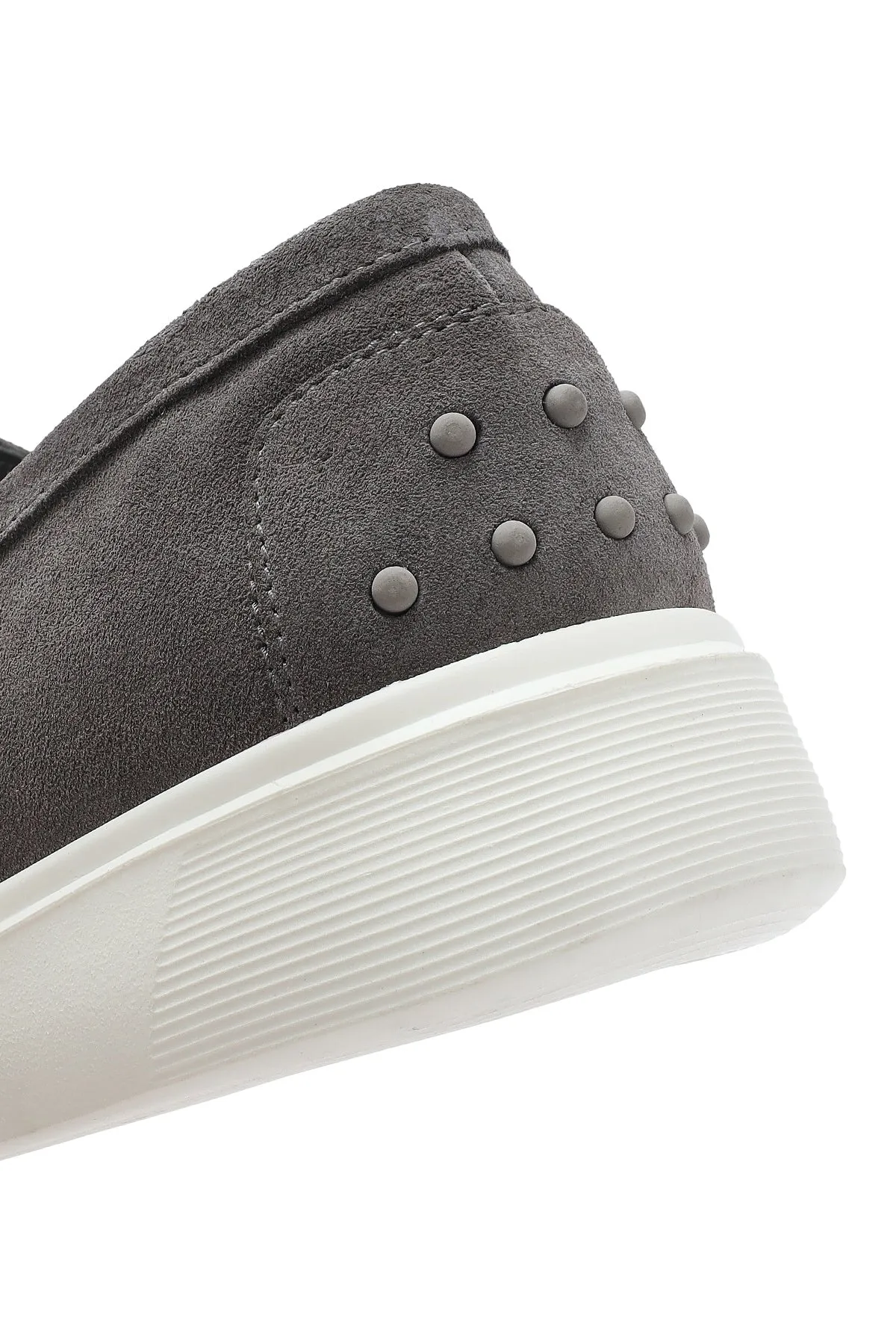 Erkek Gri Kalın Tabanlı Süet Deri Casual Loafer