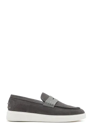 Erkek Gri Kalın Tabanlı Süet Deri Casual Loafer