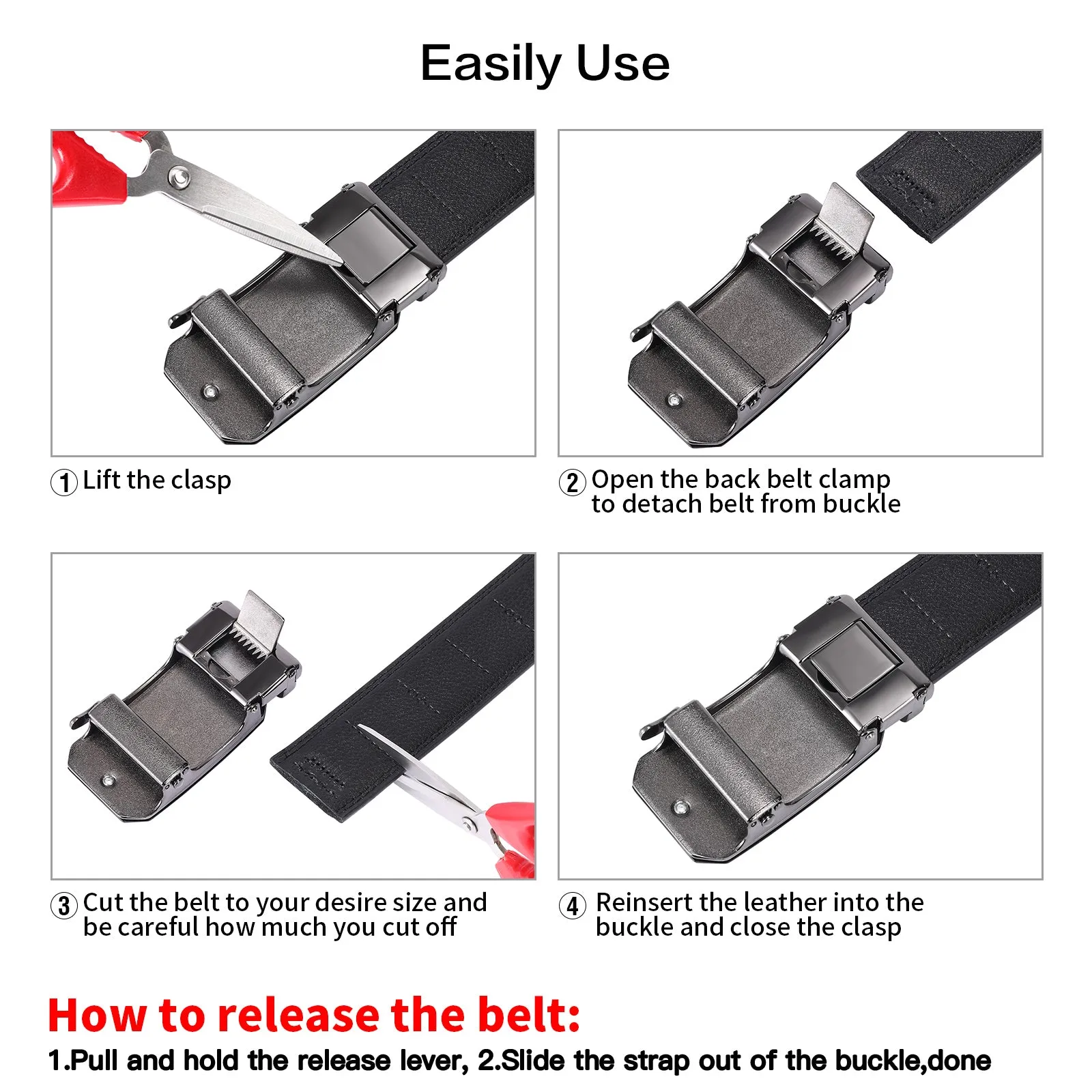 FALAN MULE Mens Belt,Slide Leather Ratchet Belt for Mens Dress Casual,Size Adjustable