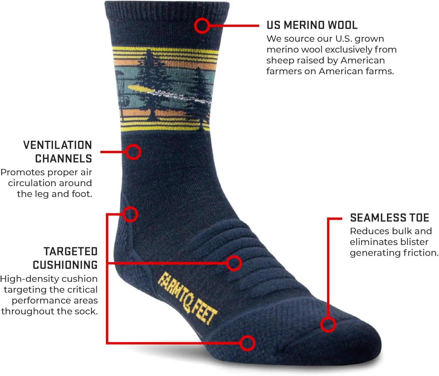 Farm to Feet Rock Hill Innova Damascus 3/4 Merino Wool Crew Socks