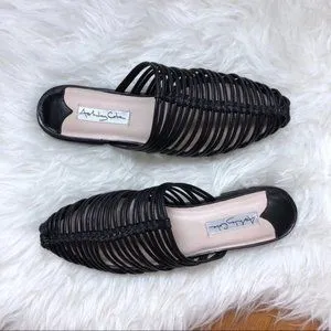 Fashion Ashley On Sanna Diverse categories Caged Artificial Intelligence (AI) Peep Cole Sandals Black Leather Flat Slip Toe