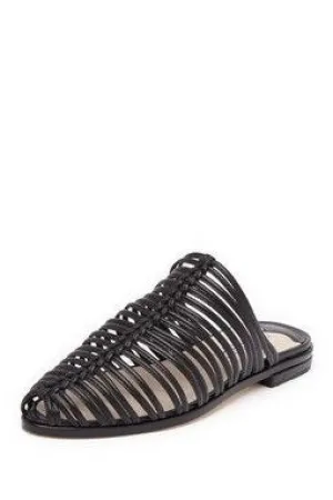 Fashion Ashley On Sanna Diverse categories Caged Artificial Intelligence (AI) Peep Cole Sandals Black Leather Flat Slip Toe
