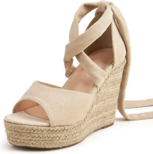 Fashion Woman Bandage Sandals, Women's Hemp Rope Platform & Wedge Sandals, Women Cross Straps Thick Bottom Sandals