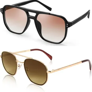 FEISEDY Retro Square Aviator Sunglasses Plastic Frame Retro Square Aviator Sunglasses Metal Frame