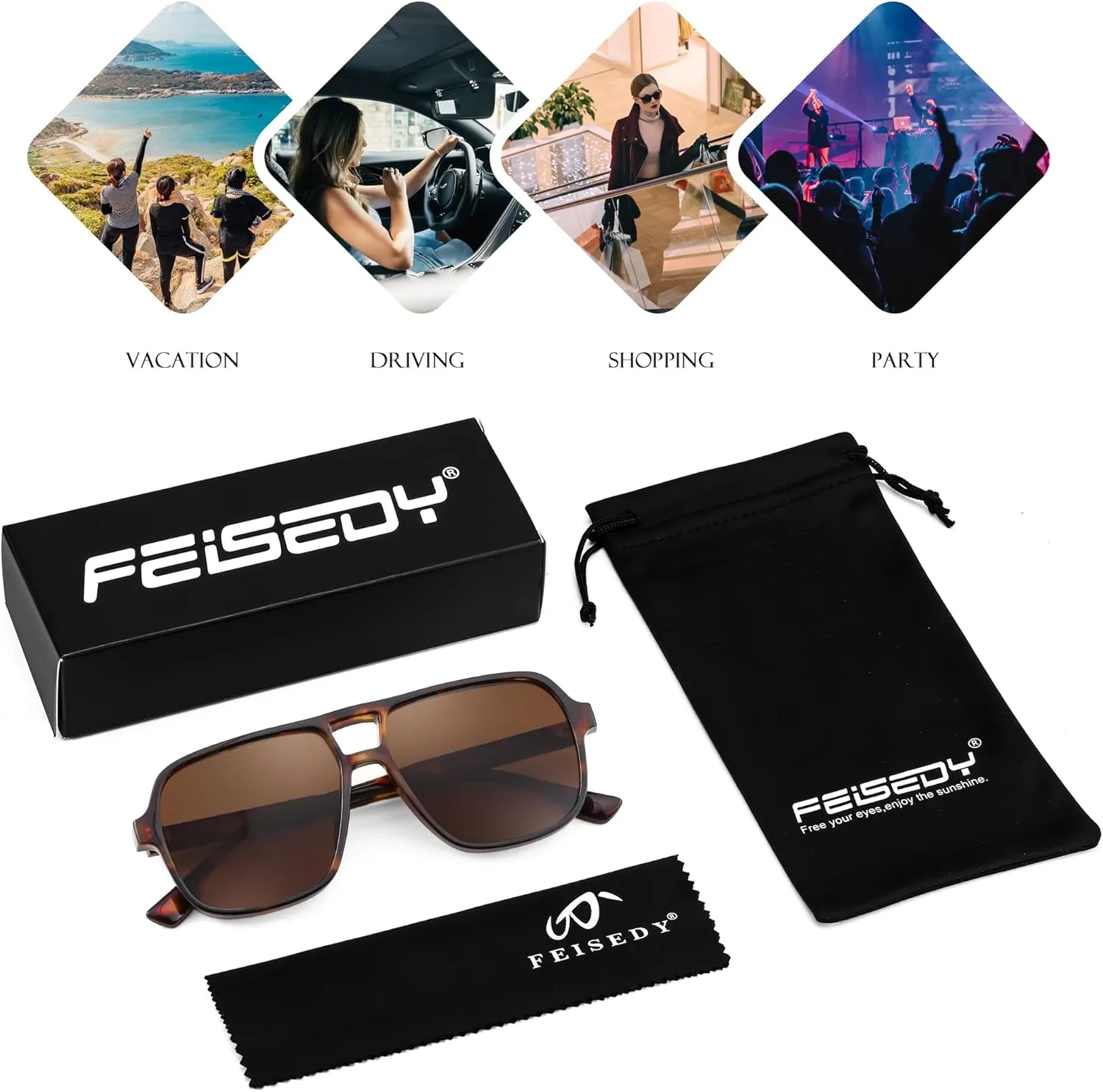 FEISEDY Retro Square Aviator Sunglasses Women Men 70s Vintage Trendy Plastic Frame Sun Glasses B4158