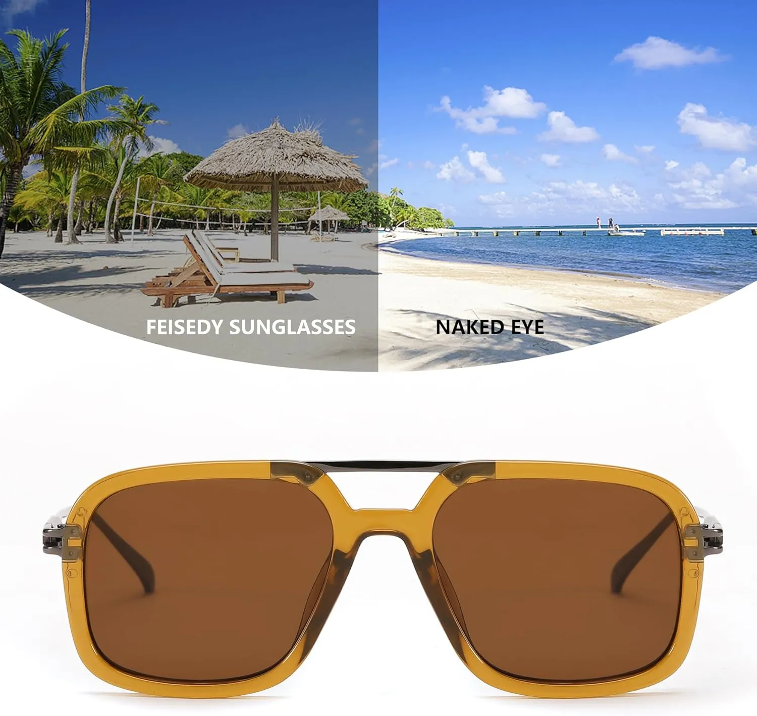 FEISEDY Vintage Square Flat Aviator Sunglasses Women Men 70s Classic Retro Stylish Frame UV400 Sunglasses B0115