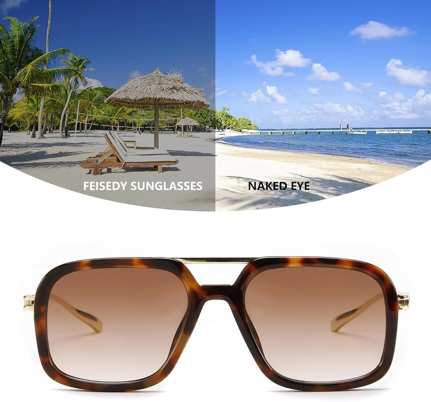 FEISEDY Vintage Square Flat Aviator Sunglasses Women Men 70s Classic Retro Stylish Frame UV400 Sunglasses B0115