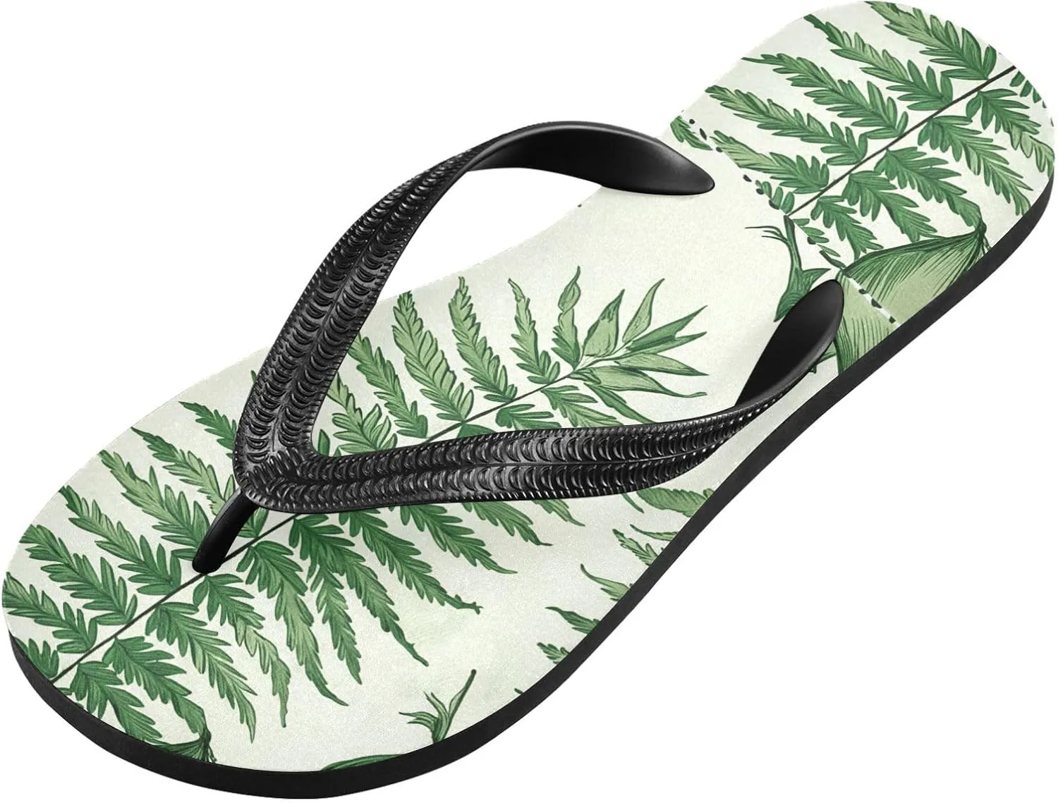 Fern Frond Beige Flip Flops Beach Shower Thong Sandals Rubber Non Slip Summer Slippers Shoes for Men Walking