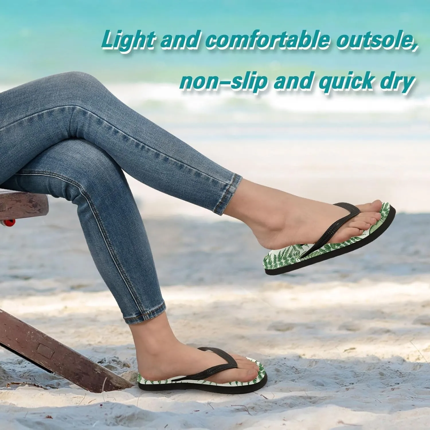 Fern Frond Beige Flip Flops Beach Shower Thong Sandals Rubber Non Slip Summer Slippers Shoes for Men Walking