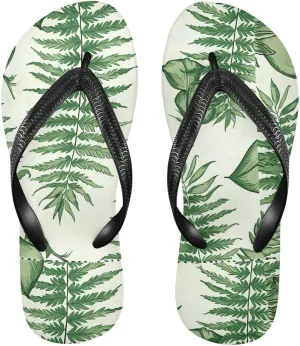 Fern Frond Beige Flip Flops Beach Shower Thong Sandals Rubber Non Slip Summer Slippers Shoes for Men Walking