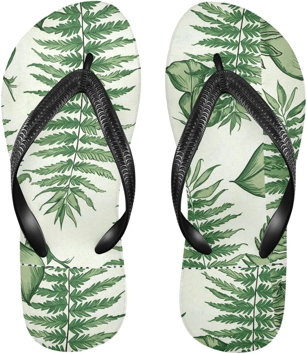 Fern Frond Beige Flip Flops Beach Shower Thong Sandals Rubber Non Slip Summer Slippers Shoes for Men Walking