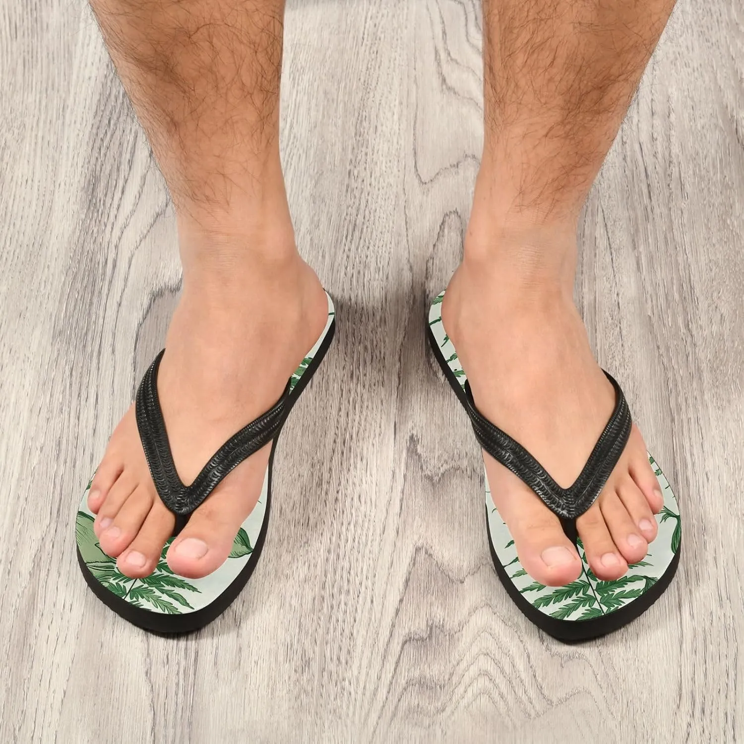 Fern Frond Beige Flip Flops Beach Shower Thong Sandals Rubber Non Slip Summer Slippers Shoes for Men Walking