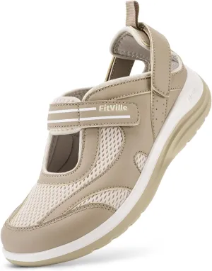 FitVille Diabetic Shoes for Women Extra Wide Width Diabetic Womens Sandals, Walking Shoes with Adjustable Closures Arch Support, Orthopedic Sandals for Flat Feet Heel Pain Relief,Plantar Fasciitis