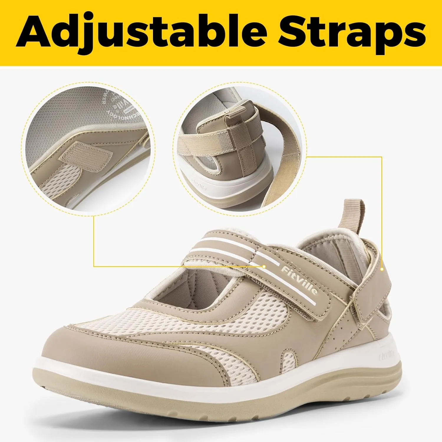 FitVille Diabetic Shoes for Women Extra Wide Width Diabetic Womens Sandals, Walking Shoes with Adjustable Closures Arch Support, Orthopedic Sandals for Flat Feet Heel Pain Relief,Plantar Fasciitis