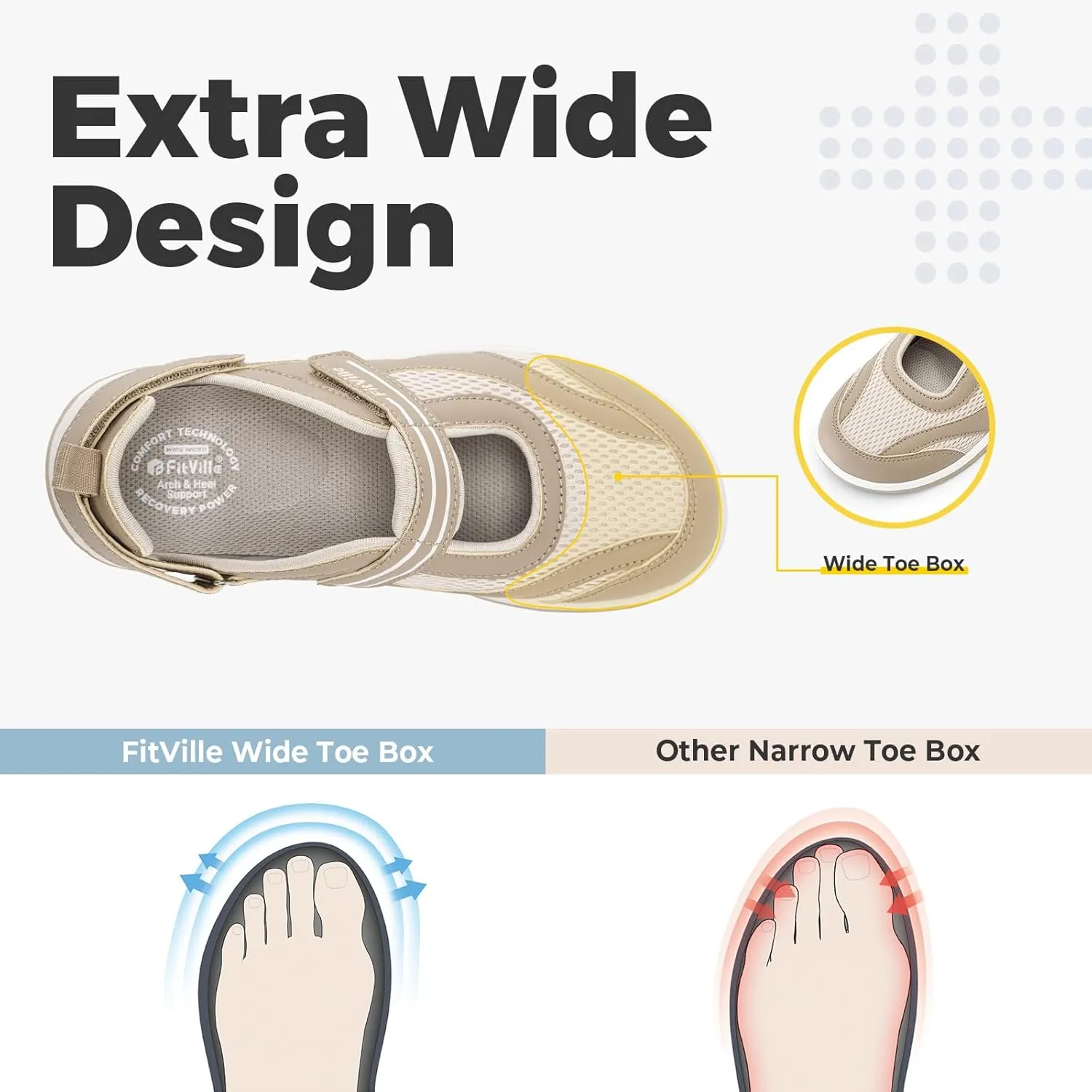 FitVille Diabetic Shoes for Women Extra Wide Width Diabetic Womens Sandals, Walking Shoes with Adjustable Closures Arch Support, Orthopedic Sandals for Flat Feet Heel Pain Relief,Plantar Fasciitis