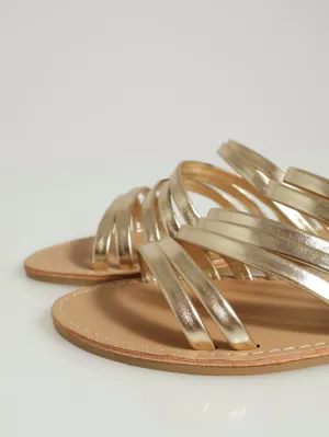 Flat Asymmetrical Multistrap Metallic Mule Sandal - Gold