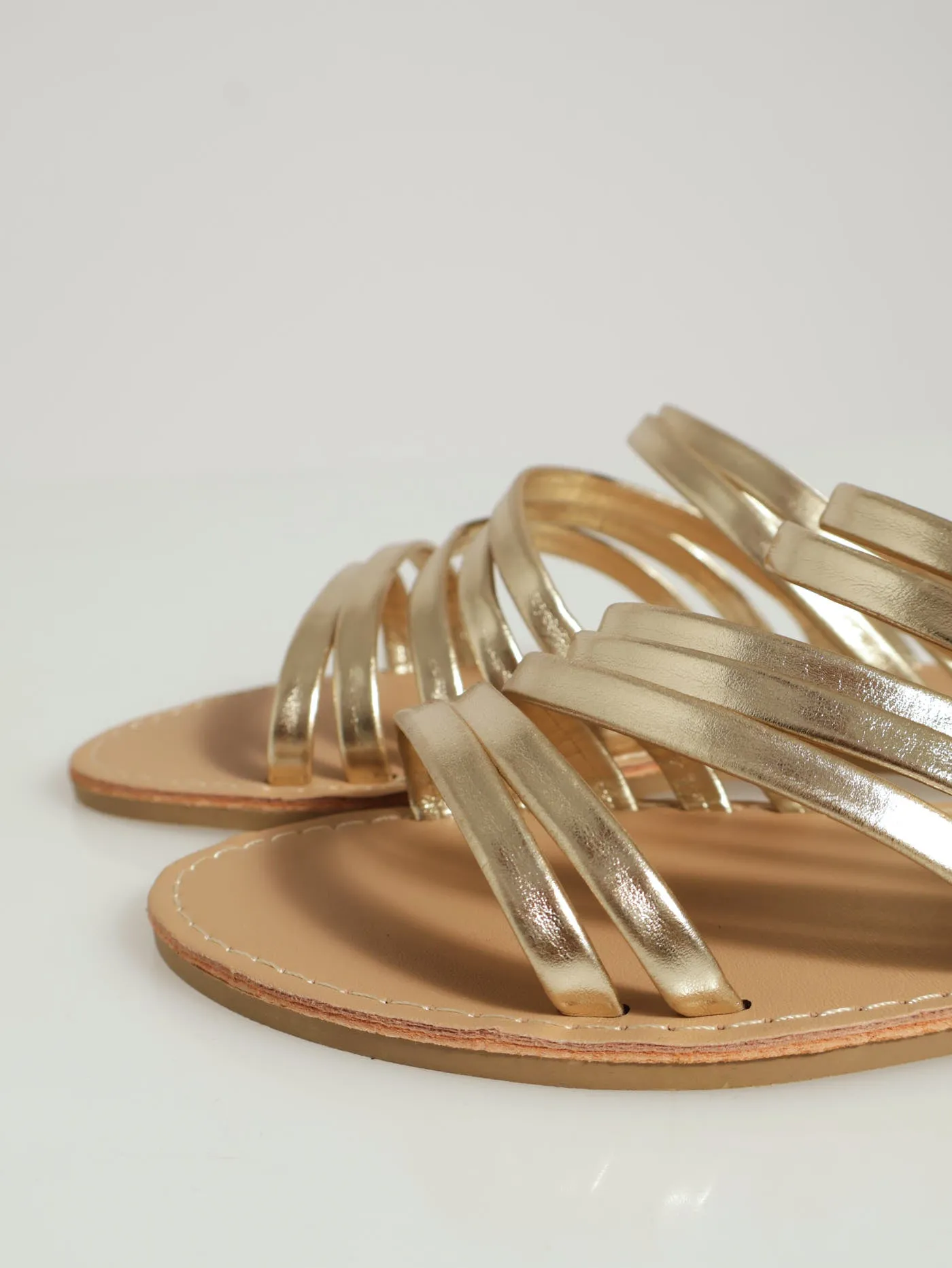 Flat Asymmetrical Multistrap Metallic Mule Sandal - Gold