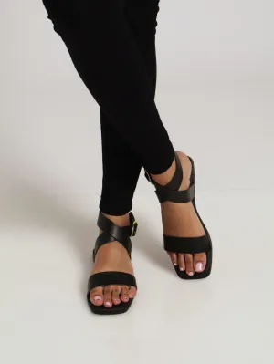 Flat Basic Mule Sandal With Ankle Strap - Black
