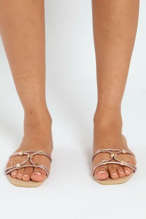 Flat Multistrap Gladiator Mule Sandal - Rose Gold