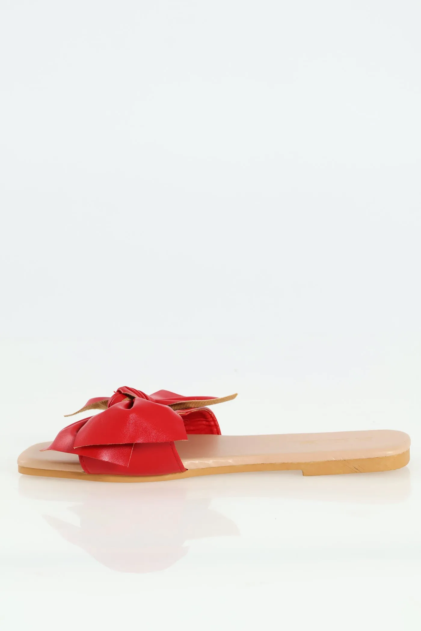 Flat One Strap Mule Sandal With Bow - Red