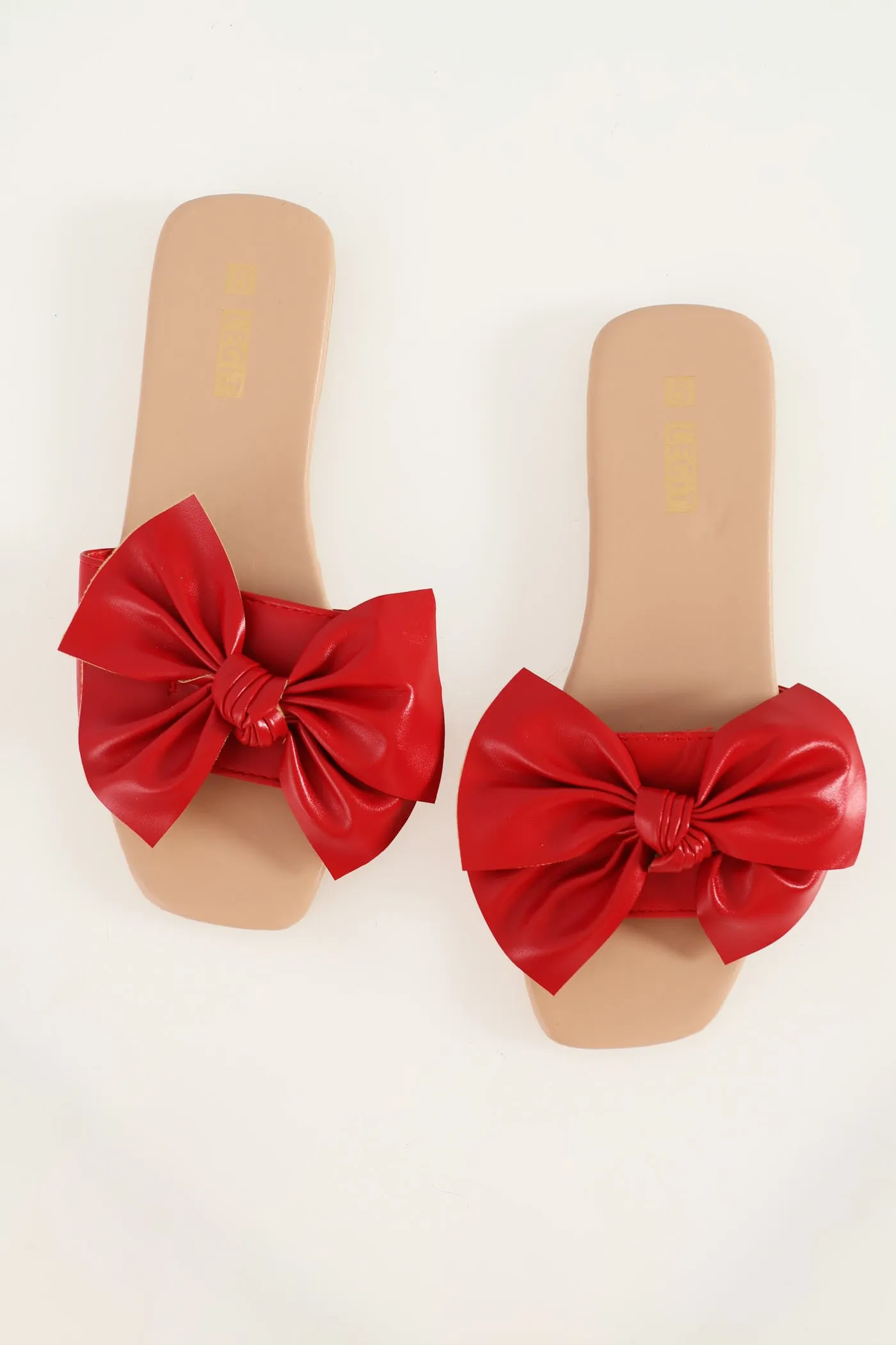 Flat One Strap Mule Sandal With Bow - Red
