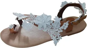 Flat Sandals for Women Dressy Summer Beaded Flip-Flop Bohemia Bling Rhinestone Thong Sandals Roman Shoes with Ankle Strap