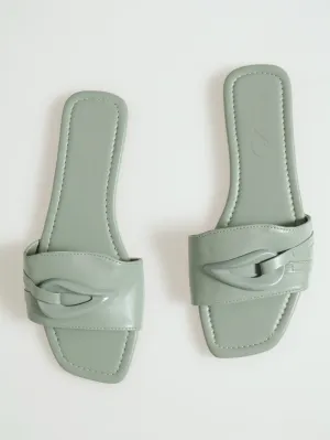 Flat Teardrop Trim One Strap Push In Mule Sandal - Sage