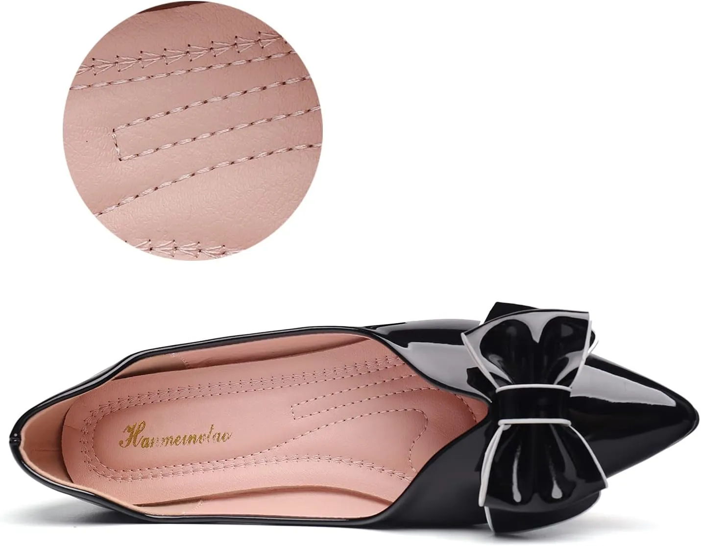 Flats Shoes Women Leather Comfortable Pointed Toe Dress Shoes Bow Memory Foam Insole Slip on Work Flats for Women