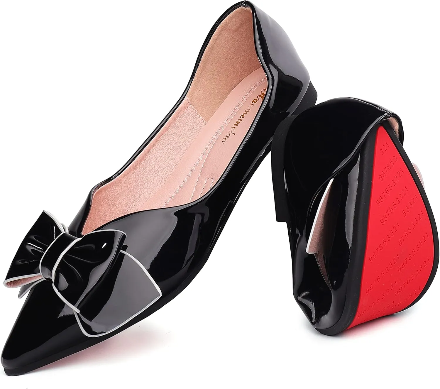 Flats Shoes Women Leather Comfortable Pointed Toe Dress Shoes Bow Memory Foam Insole Slip on Work Flats for Women
