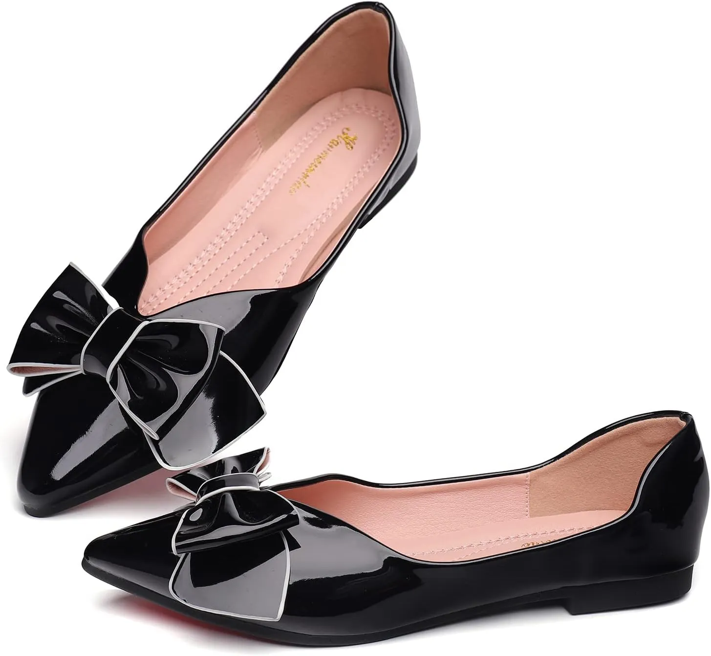 Flats Shoes Women Leather Comfortable Pointed Toe Dress Shoes Bow Memory Foam Insole Slip on Work Flats for Women