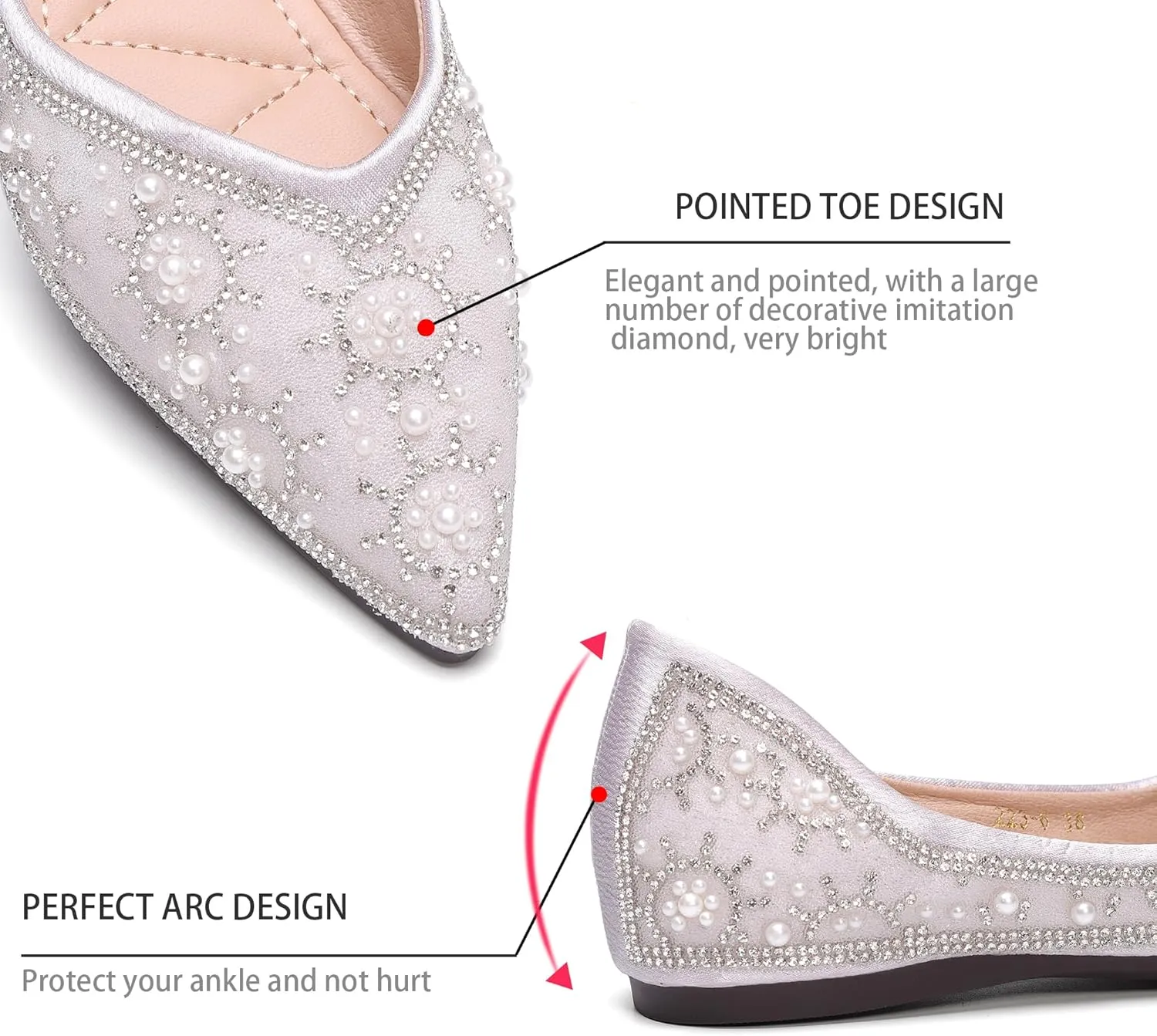 Flats Shoes Women Rhinestone Sequin Wedding Pointed Toe Dress Flat Shoes Comfortable Flats for Women Dressy