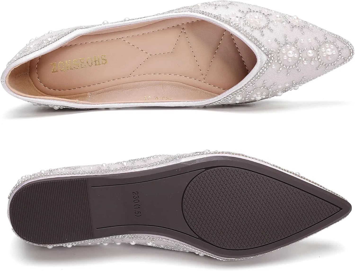 Flats Shoes Women Rhinestone Sequin Wedding Pointed Toe Dress Flat Shoes Comfortable Flats for Women Dressy