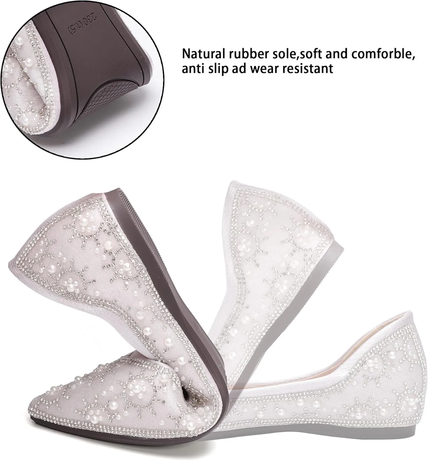 Flats Shoes Women Rhinestone Sequin Wedding Pointed Toe Dress Flat Shoes Comfortable Flats for Women Dressy