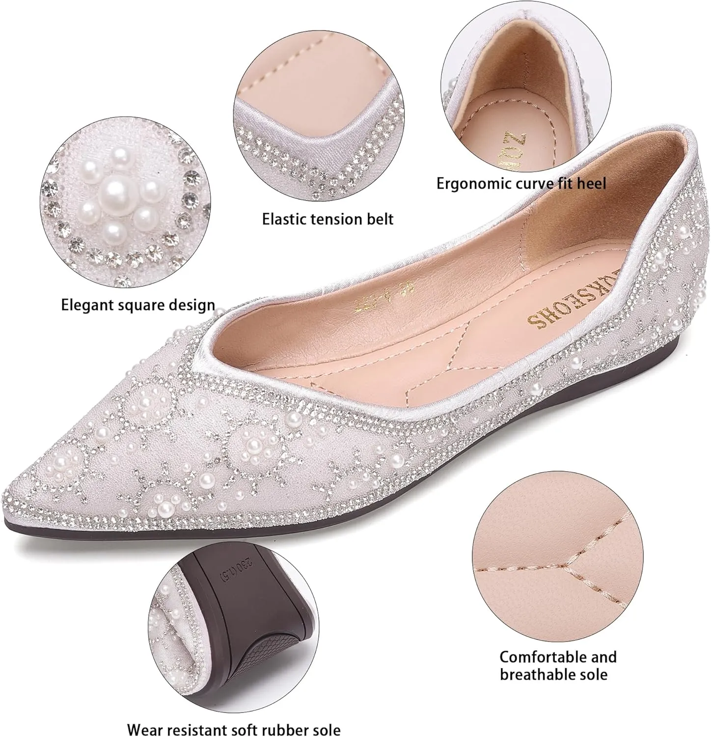 Flats Shoes Women Rhinestone Sequin Wedding Pointed Toe Dress Flat Shoes Comfortable Flats for Women Dressy
