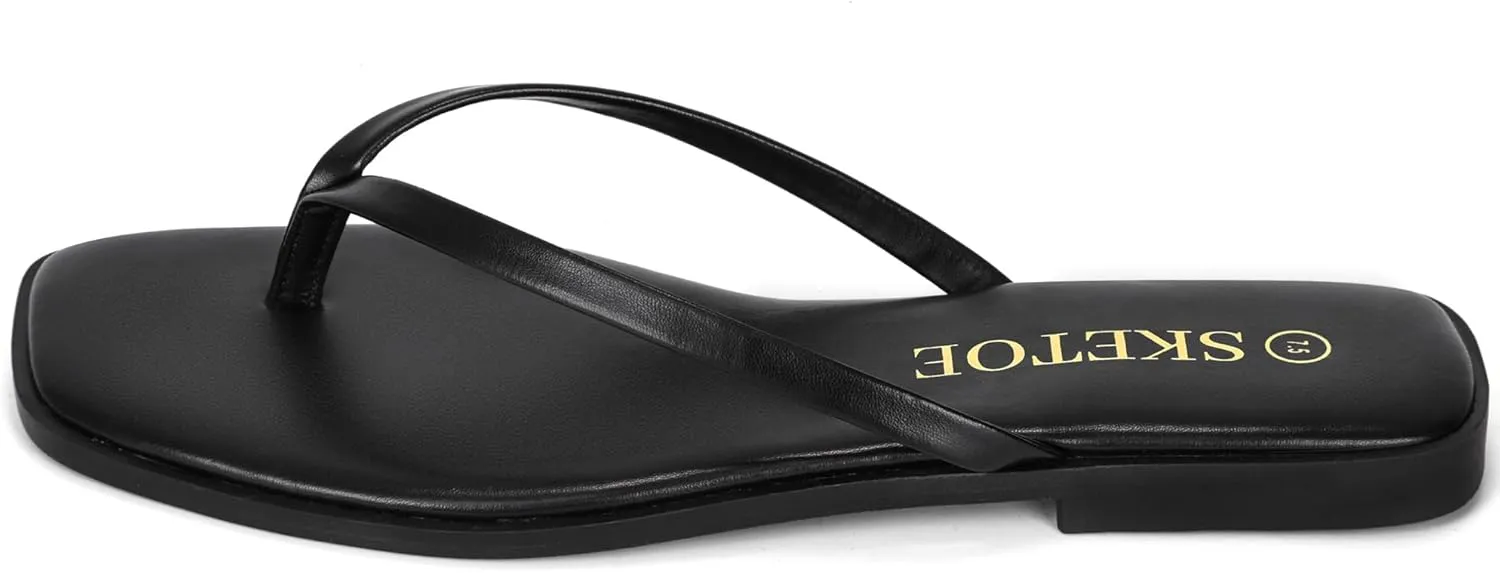 Flip Flops for Women Square Toe Flat Sandals for Women Comfortable Thong Sandals Vegan Leather Flip Flops Lightweight Summer Beach Sandals Dressy Vacation Essentials Slides