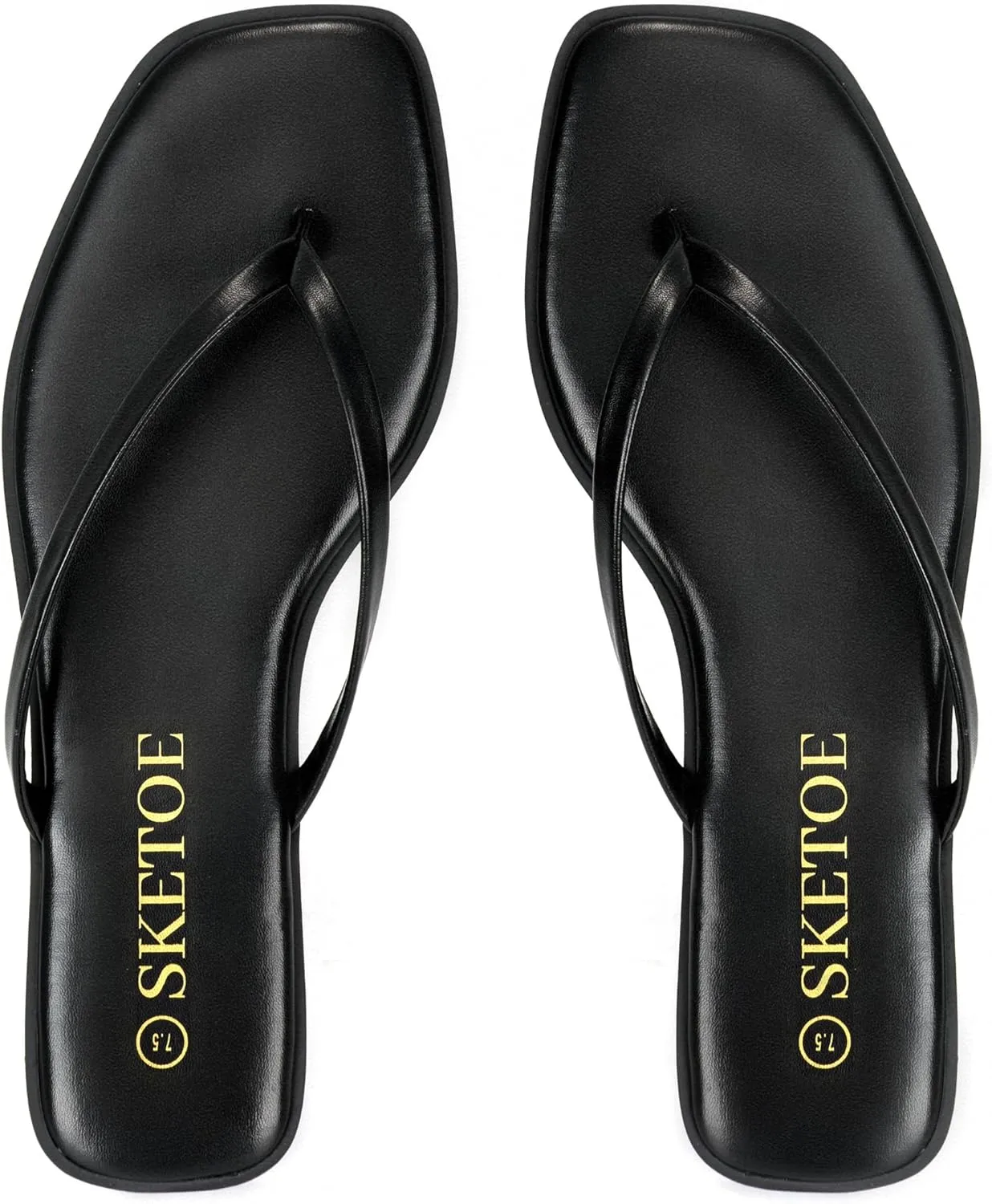 Flip Flops for Women Square Toe Flat Sandals for Women Comfortable Thong Sandals Vegan Leather Flip Flops Lightweight Summer Beach Sandals Dressy Vacation Essentials Slides