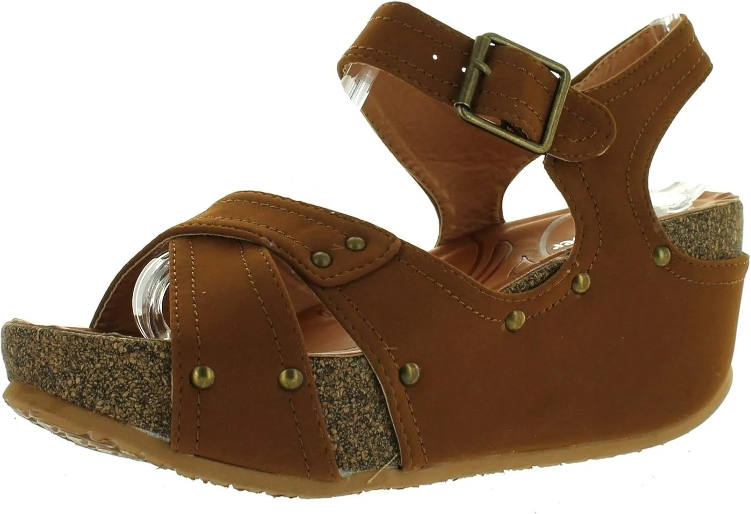 Forever Freya-23 Womens Cork Look Platform Ankle Strap Low Wedge Sandals,Tan,7.5