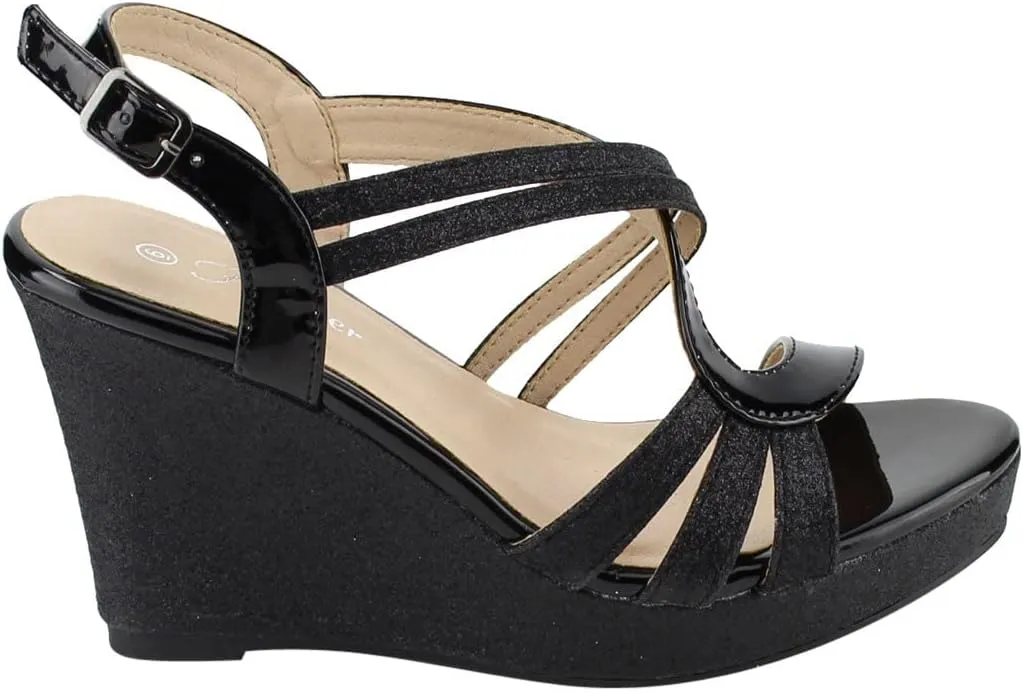 Forever Link Women's Glitter Strappy Wrapped Wedge Heel Platform Sandals