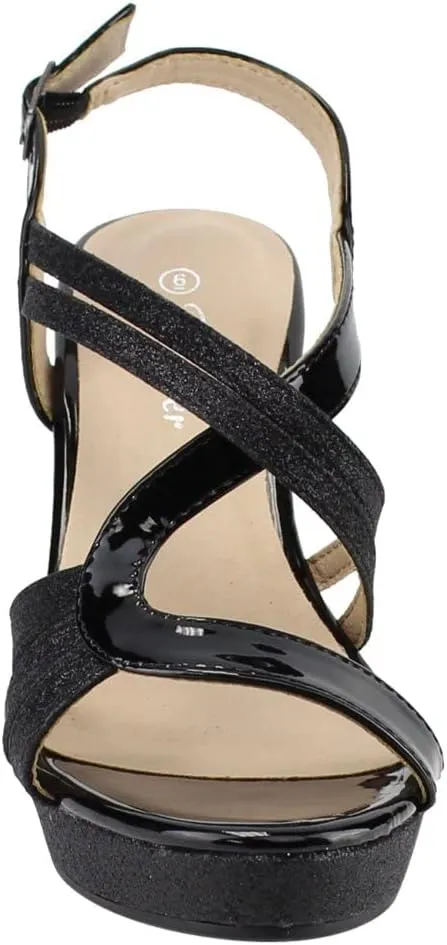 Forever Link Women's Glitter Strappy Wrapped Wedge Heel Platform Sandals