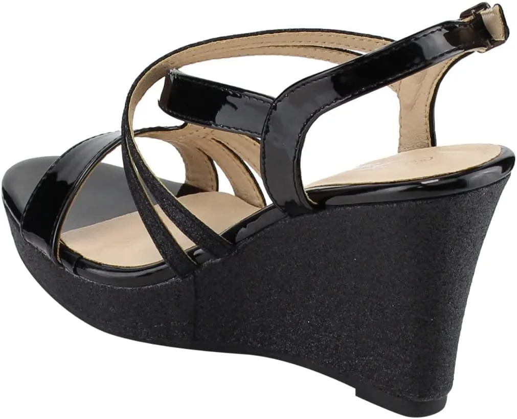 Forever Link Women's Glitter Strappy Wrapped Wedge Heel Platform Sandals