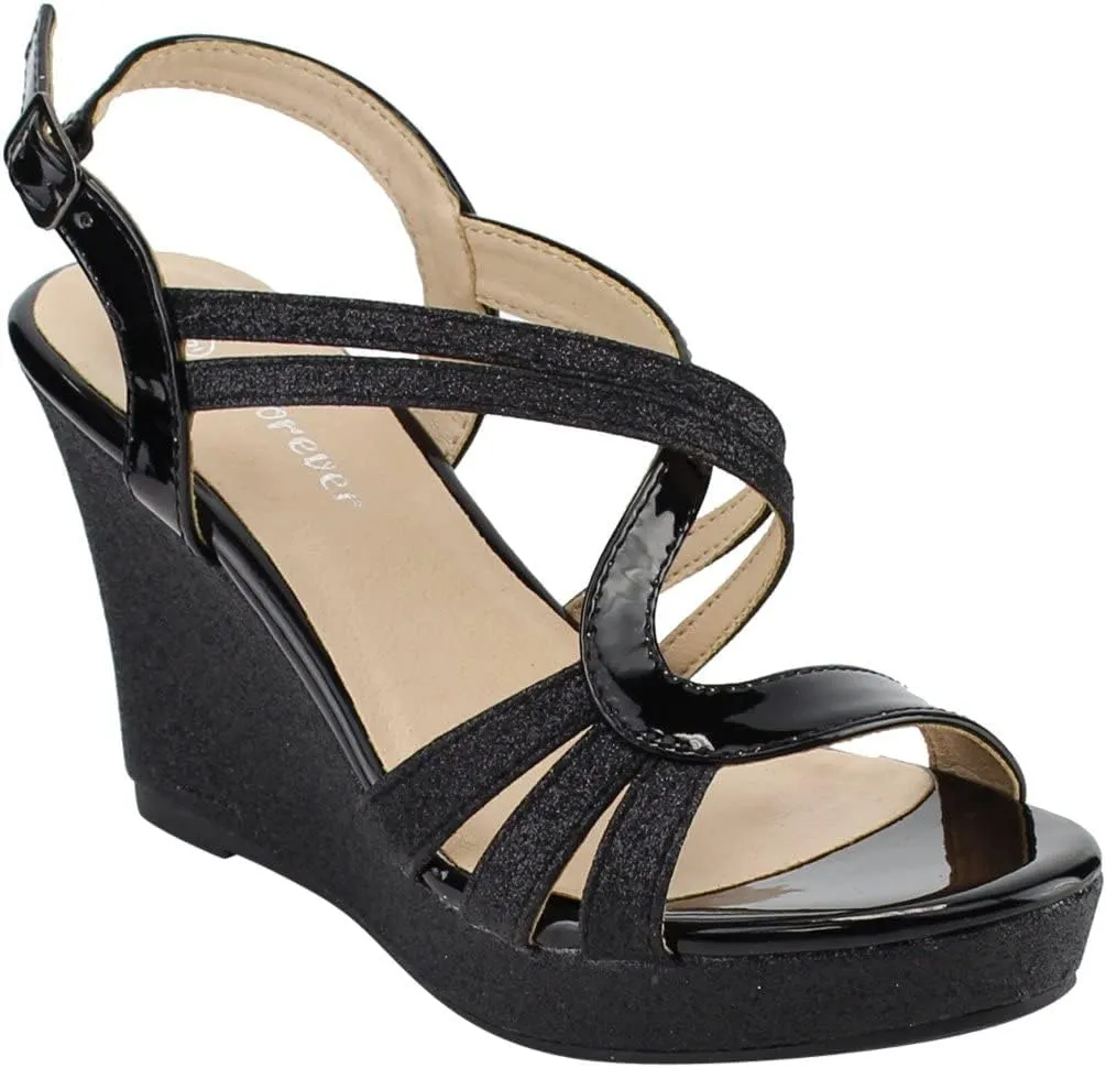 Forever Link Women's Glitter Strappy Wrapped Wedge Heel Platform Sandals
