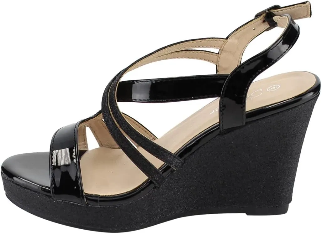 Forever Link Women's Glitter Strappy Wrapped Wedge Heel Platform Sandals