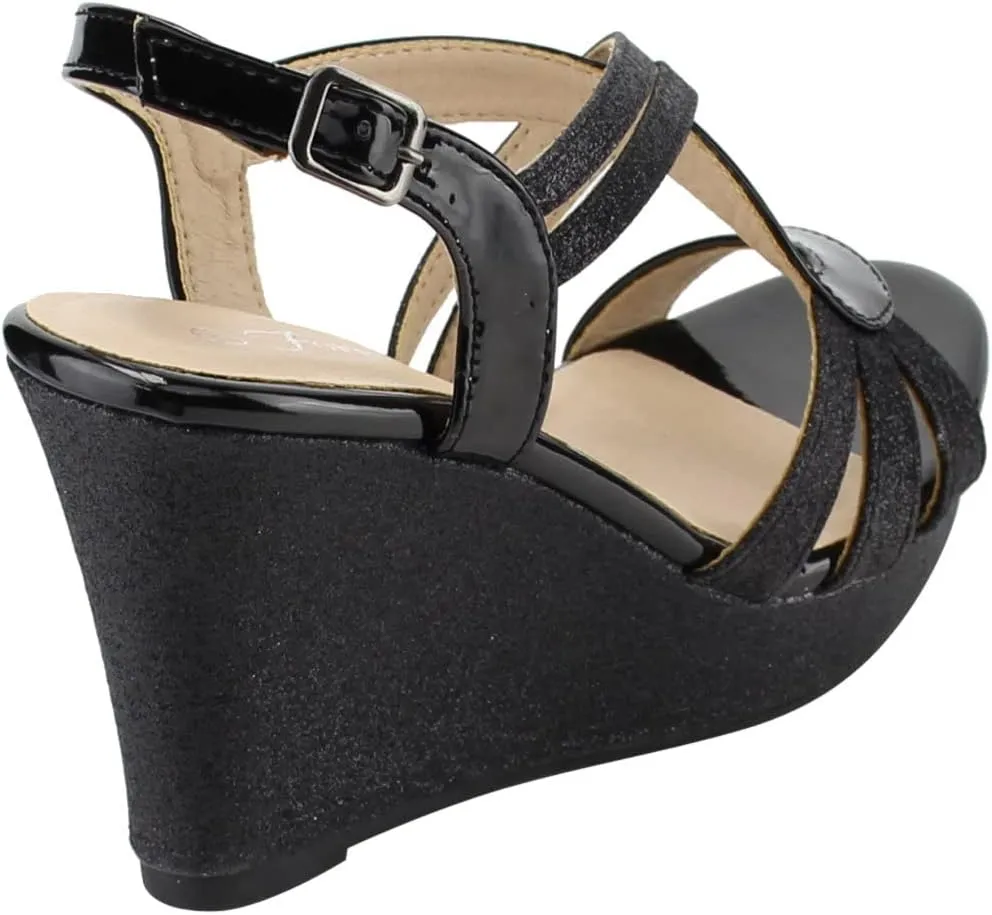 Forever Link Women's Glitter Strappy Wrapped Wedge Heel Platform Sandals