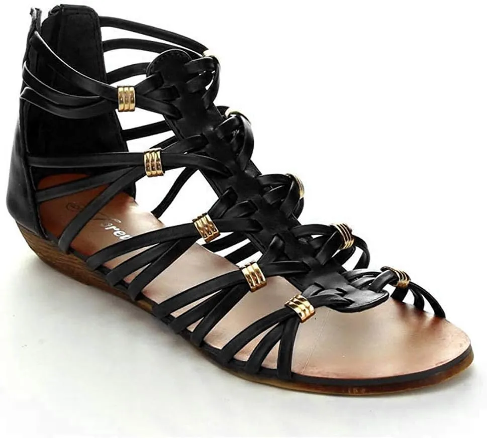 Forever Rebel-15 Womens Back Zip Strappy Gladiator Wedge Sandals