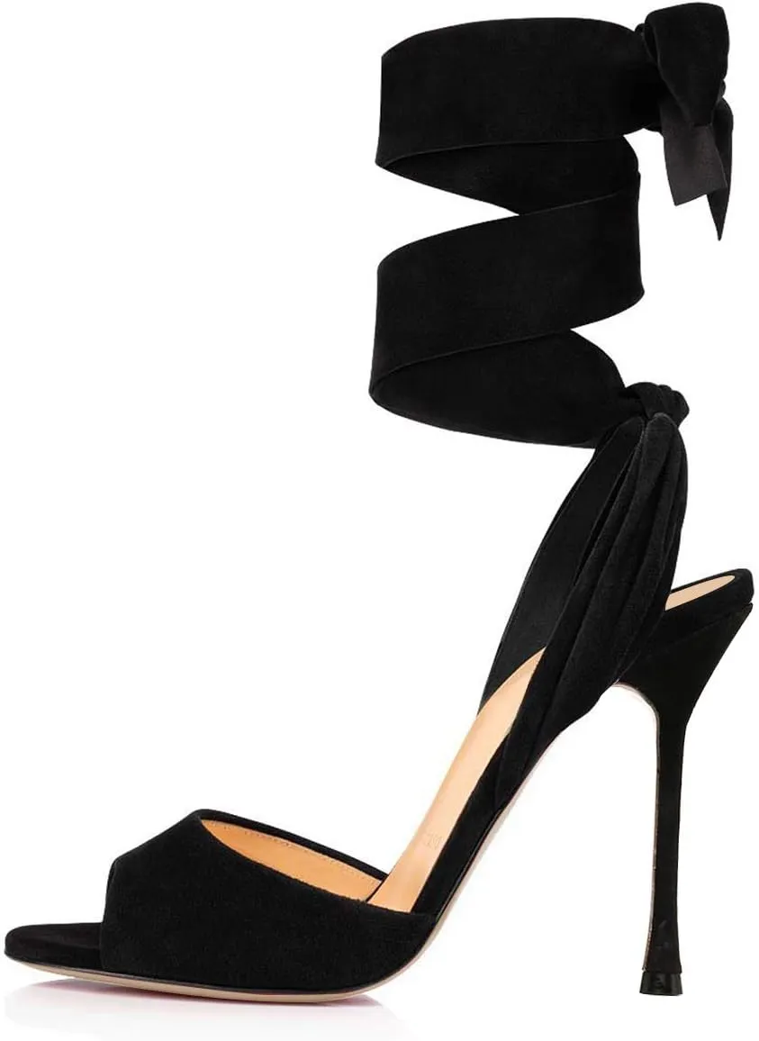 FOWT Women Fashion Open Almond Toe Ankle Wrap Sandals High Stiletto Heels D'orsay Pumps Dress Party Shoes Size 4-15 M US