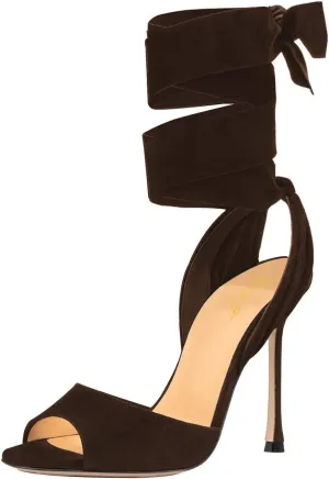 FOWT Women Fashion Open Almond Toe Ankle Wrap Sandals High Stiletto Heels D'orsay Pumps Dress Party Shoes Size 4-15 M US