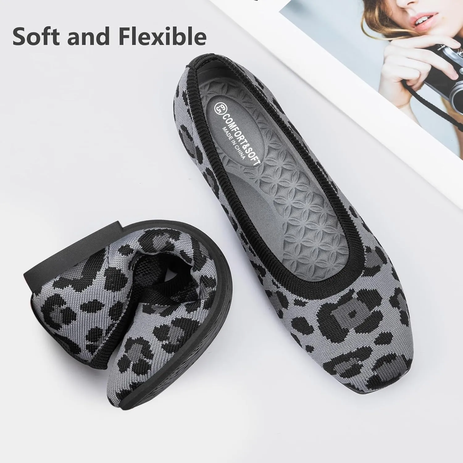 Frank Mully Women's Flats Square Toe Flats Comfortable Slip on Washable Ballet Flats Shoes for Women Dressy Work