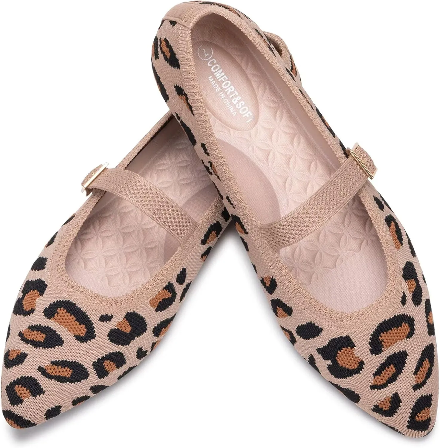 Frank Mully Women's Mesh Flats Mary Jane Shoes Pointed Toe Lightweight with Adjustable Instep Strap Knit Flat Shoes for Women Dressy Casual Washable Walking Shoes